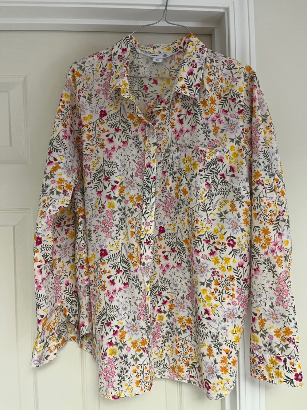 Old Navy Men's Floral Button-Down Shirt - White with Pink & Yellow Flowers